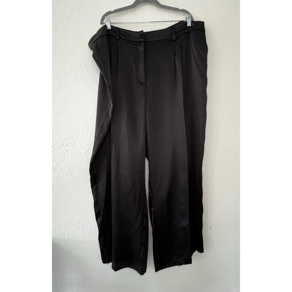 NWT‎ Vince Camuto Black Satin Wide Leg Pleated Dress Pants Women’s Plus Size 24W - Picture 1 of 9